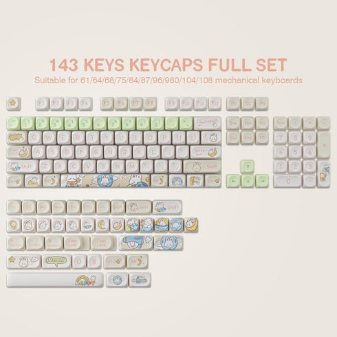 Keycaps 143 Keys PBT Custom Keycaps, Rabbit Cute MOA Profile Keycaps for Cherry Gateron MX Switches Mechanical