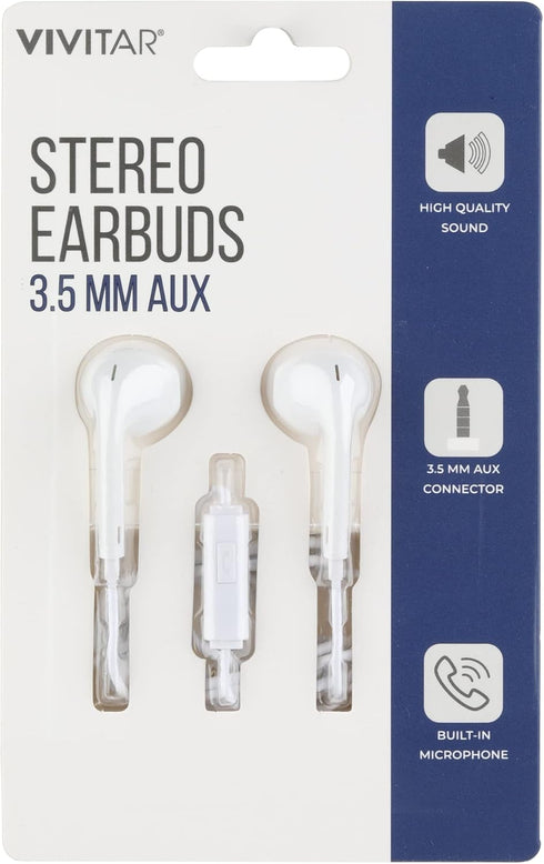 Vivitar Wired Stereo Earbuds in White, Model NIL8001