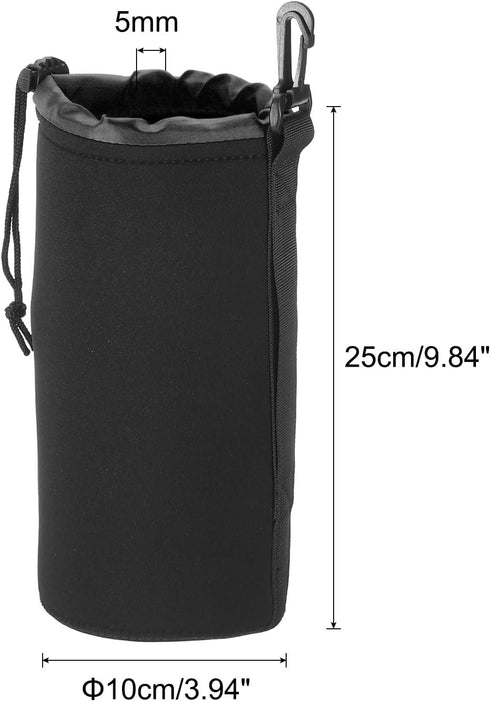 PATIKIL Camera Lens Bag, 2 Pcs 3.5" IDx9.8 H Drawstring Lens Pouch with Thick Protective Neoprene, Lens Case for DSLR Camera Lens, Water Coffee Cups Black