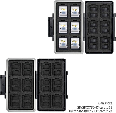36 Slots Memory Card Case, Water-Resistant Anti-Shock Wallet for 24 Micro SD SDXC SDHC TF Cards and 12 SD SDXC SDHC