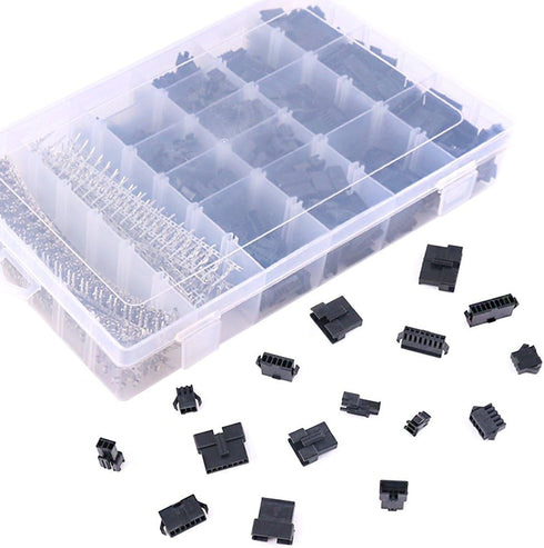 Glarks 1940Pcs 2.5mm Pitch 2/3/4/5/6/7/8/9 Pin Male and Female Plug Housing with JST-SM Connector Assortment Kit.