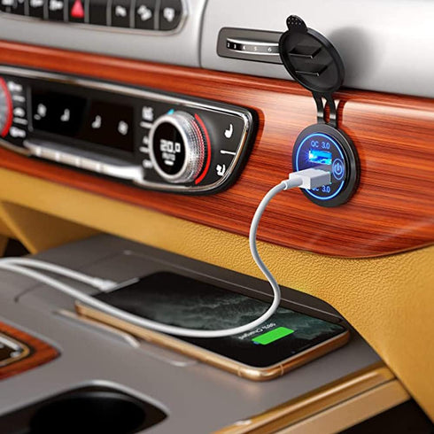 12V/24V 3.0 Dual USB Charger Socket with Touch Switch, Waterproof QC3.0 Fast Charger for Marine, Boat, Motorcycle