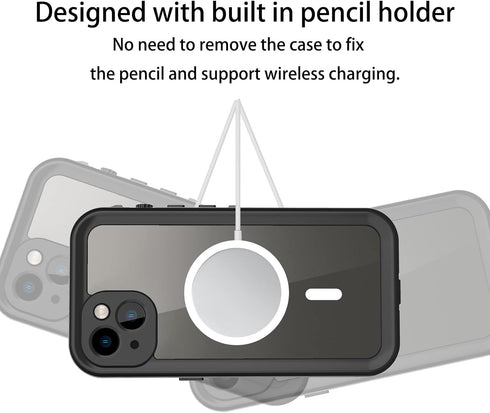 iPhone 13 Magnetic Waterproof Case, Shockproof Compatible with MagSafe, Built-in Screen Protector, Clear