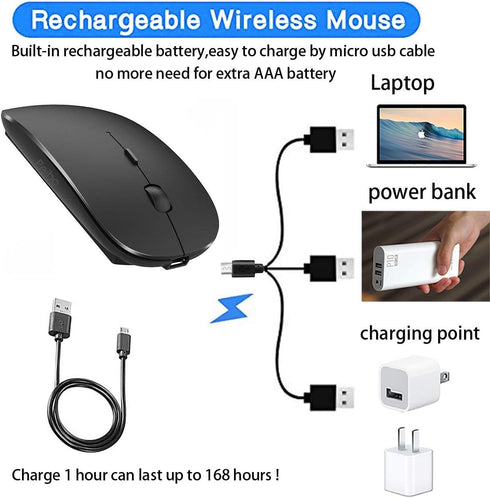 Bluetooth Mouse for iPad Pro, Rechargeable Wireless Mouse for MacBook, Chromebook, Windows Laptop (Black)