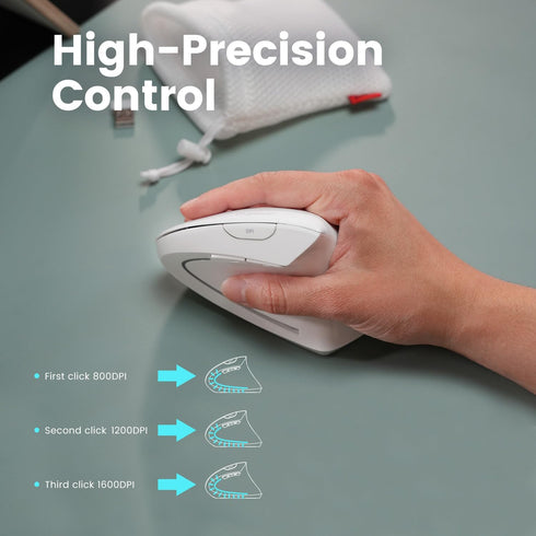 Perixx PERIMICE-813W Bluetooth Vertical Mouse, Wireless 3-in-1 Multi-Device Spec with Travelling Carry Bag, Ergonomic