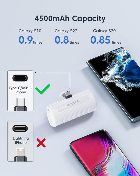 Kuulaa Portable Charger USB C Power Bank 4500mAh - Compact Battery Pack Compatible with iPhone 15, Samsung Galaxy,