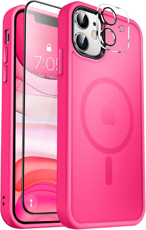 MOCCA iPhone 11 Case - Slim Shockproof, Hot Pink, Compatible with MagSafe, Includes Glass Screen & Camera Lens