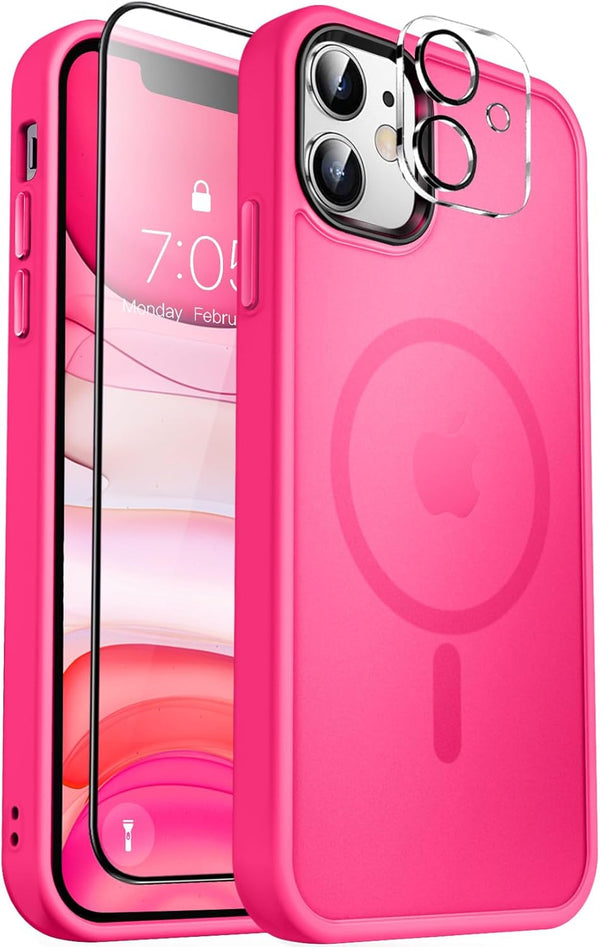 MOCCA iPhone 11 Case - Slim Shockproof, Hot Pink, Compatible with MagSafe, Includes Glass Screen & Camera Lens