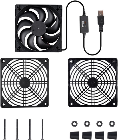 120mm 3-Degree 5V Quiet Router Fan Cooler with L/M/H Speed Controller, DC USB Powered Cooling Case Fan for Router Modem