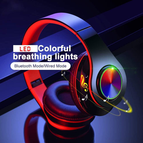 Bluetooth Headphones Over Ear with Deep Bass, LED Foldable Stereo, Wired and Wireless for Smart Phone/TV/PC
