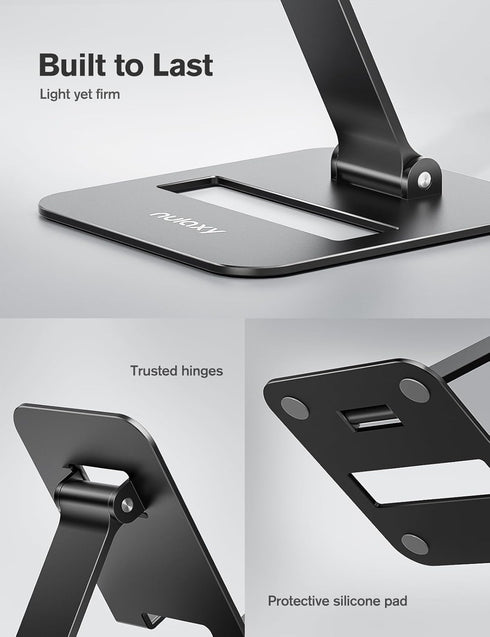 Nulaxy 2 Pack Dual Folding Cell Phone Stand, Adjustable Phone Holder for Desk, Compatible with iPhone 15-11, Black &