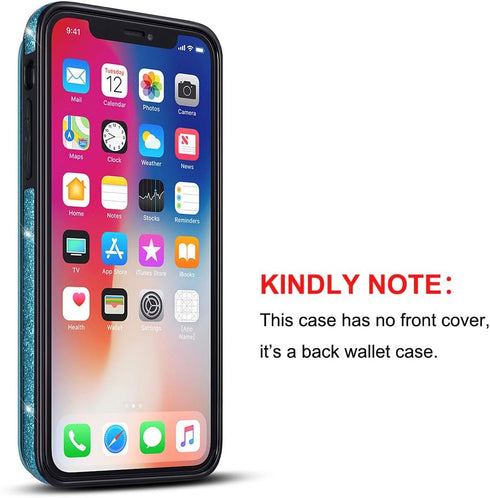 UEEBAI Case for iPhone XR, Premium Glitter PU Leather Wallet Cover with Card Slots, Stand Function, Blue#2