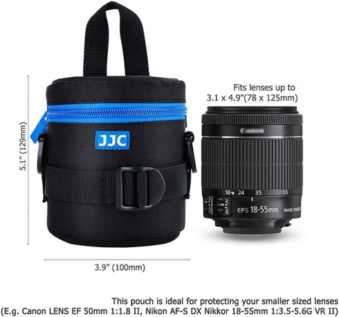 JJC Camera Lens Pouch Case for Canon EF-S 18-55mm, Nikon AF-S 18-55mm, Fujifilm XF 16mm 23mm, Zipper Polyester Bag