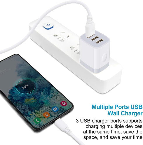 USB Wall Charger Adapter 18W/3Amp Fast Multiple 3-Ports Plug Charger Block Cube Box USB Brick Charging Base Compatible