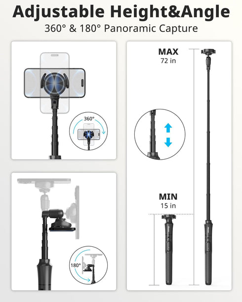 UBeesize 72'' Magnetic Tripod for iPhone with Remote, Extendable Cell Phone Tripod Stand, Compatible with MagSafe