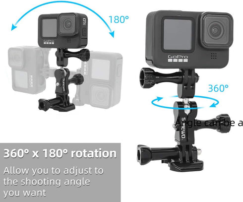 SUREWO Dual Rotating Extension Arm Mount for GoPro Hero 13 12 11 10 9 8 7 6 5 Black, DJI Osmo Action 2, AKASO, Campark