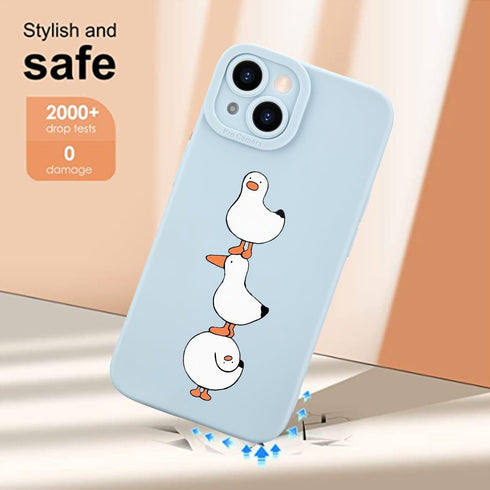 JOYLAND Cartoon Ducks Pattern Cell Phone Case for iPhone 14, Cute Kawaii Blue Silicone Gel, Full Body Protection, 6.1