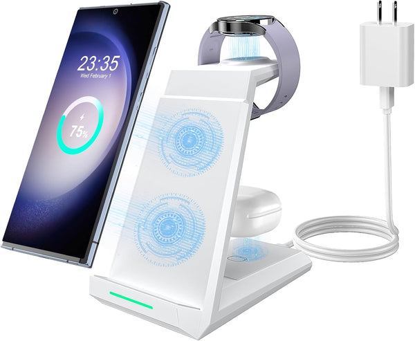 Wireless Charger for Samsung, ADADPU 3 in 1 Charging Station for Galaxy S24 S23 Ultra, Watch, Galaxy Buds