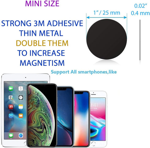SALEX 1 inch Set 32 3M Cell Phone Metal Stickers for Magnetic Car Mount. Replacement of Mini Magnet Metal Plates. Black