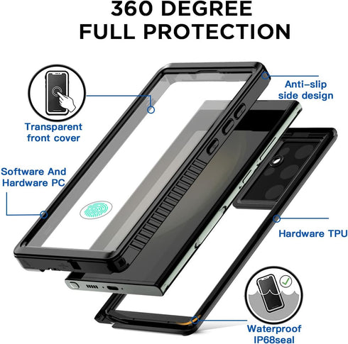 AICase Waterproof Case for Samsung Galaxy S23 Ultra, Full Body Rugged Transparent Phone Case with Built-in Screen