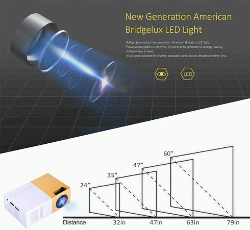 Portable Video Projector, 1080P Full HD Mini Home Theater Projector, 30,000 Hrs LED Lamp Life, Compatible with HDMI/VGA