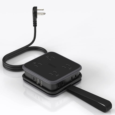 NTONPOWER Flat Plug Power Strip - 5 ft Extension Cord with 8 Outlets, 3 USB, Overload Protection