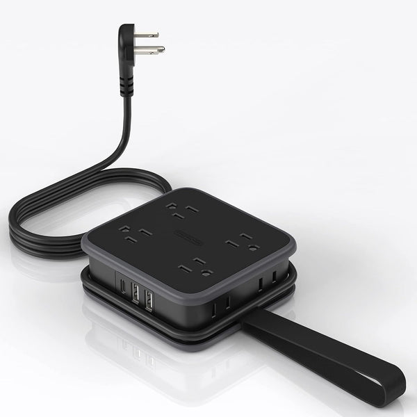 NTONPOWER Flat Plug Power Strip - 5 ft Extension Cord with 8 Outlets, 3 USB, Overload Protection