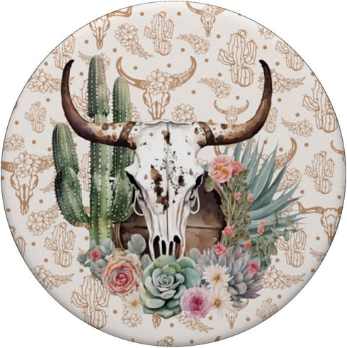 Western Boho Chic Longhorn Bull Skull Cactus Pattern PopSockets Standard PopGrip