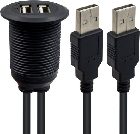 Duttek USB Panel Flush Mount Cable - Dual USB 2.0 Male to Female Extension Cable, USB Mount for Car, Boat, Motorcycle