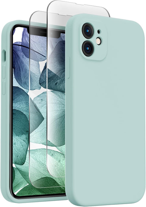 iPhone 11 Case with Square Edges, Camera Protection, Silicone Shockproof Cover with 2X Screen Protectors