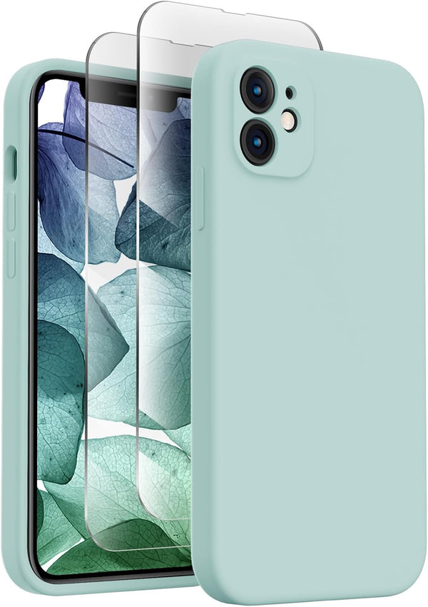 iPhone 11 Case with Square Edges, Camera Protection, Silicone Shockproof Cover with 2X Screen Protectors