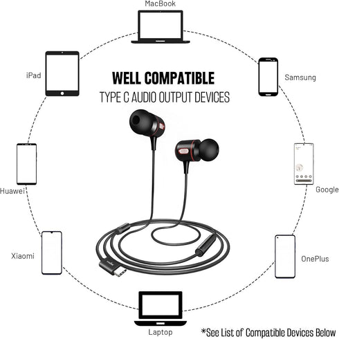 USB C Headphones, USB Type-C Wired Earbuds with Mic and Volume Control, Compatible with iPhone 15 Pro Max Plus