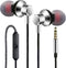 Silver Wired Earbuds Headphones with Microphone, Stereo Bass, Noise Isolation, Compatible with Smartphones, Tablets,
