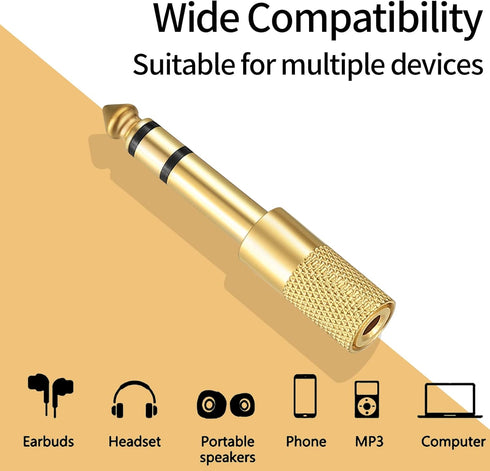 4 Pcs 6.35mm Male to 3.5mm Female Stereo Headphone Adapters, Gold Plate Audio Adapter Jack Plug for Headphones