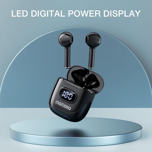 T11 Wireless Earbuds with LED Power Display for iPhone Android, 50H Play Time, Waterproof Bluetooth Mic (Black)