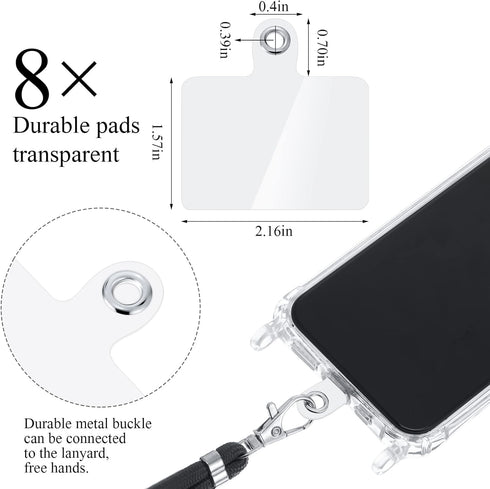8 Pcs Phone Lanyard Patch, Universal Phone Tether with Metal Ring Compatible with Cellphone Pad