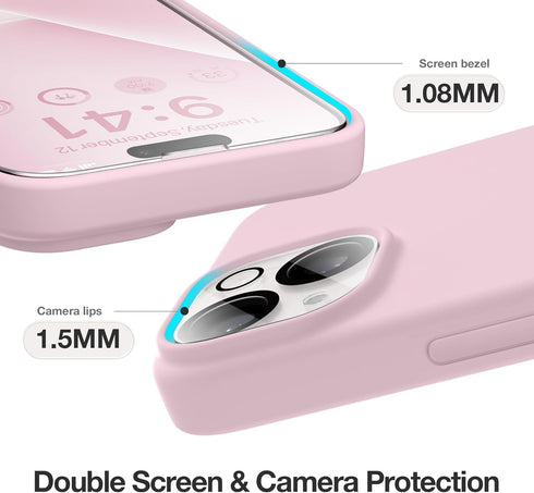 GONEZ iPhone 14 Case Silicone, Shockproof Protective Phone Cover with 2X Screen Protector + 2X Camera Lens Protector,