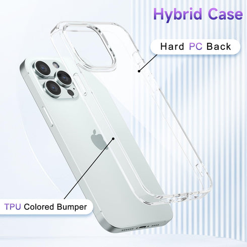 oakxco Transparent Hybrid Hard Shell Plastic & Soft Silicone Rubber Bumper Case for iPhone 15 Pro Max, Lightweight