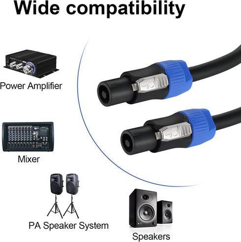 EBXYA 6 Feet Speakon Speaker Cable 12 AWG - Speakon to Speakon Audio Cables Neutrik NL4FX (NL4FC) Wire 6 Ft - 2 Conductor. by EBXYA