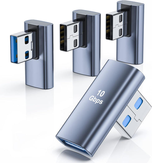 4 Pack USB 3.1 90 Degree Adapter, 2 Left Angle & 2 Right Angle USB A Male to Female Adapter for PC, Laptop, USB Devices