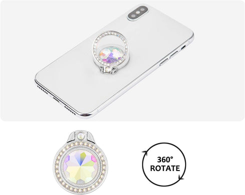 Glitter Bling Bling Phone Ring Holder, Sparkle Artificial Diamond Stand, Rhinestone Finger Ring for Phones, Pad (Silver)