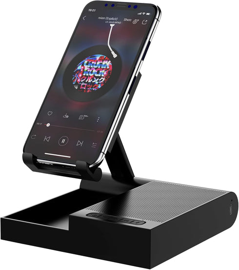 DOSS Cell Phone Stand with Wireless Bluetooth Speaker, 15W Wireless Charger, 4-in-1 Function, Adjustable Phone Holder