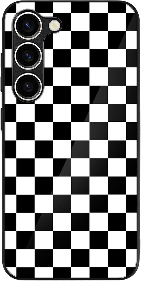 Tnarru Samsung Galaxy S23+ Case, Checkered Pattern Hard PC Back and Soft TPU Sides, Scratchproof Shockproof Protective