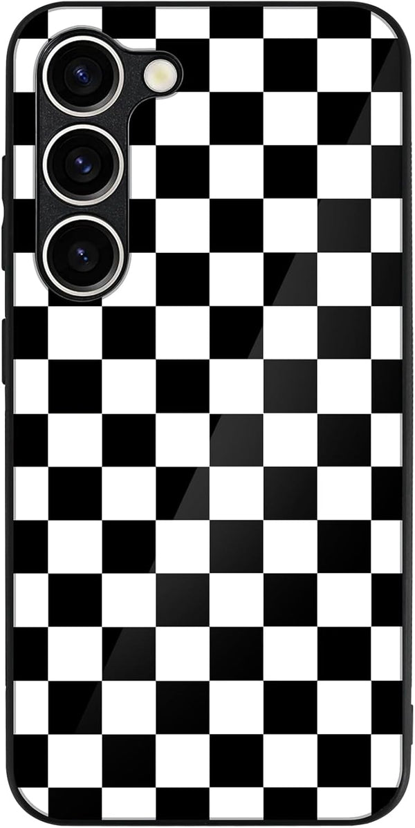 Tnarru Samsung Galaxy S23+ Case, Checkered Pattern Hard PC Back and Soft TPU Sides, Scratchproof Shockproof Protective