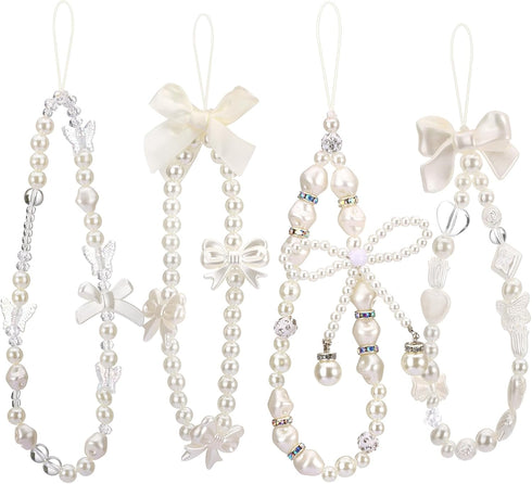 Draupnir 4pcs Phone Charms Strap, Butterfly Bow Camera Strap Wrist Beaded Phone