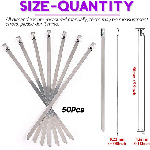 Swpeet 50Pcs 5.9 Inch Stainless Steel Exhaust Strap Wrap Coated Locking Cable Zip Ties Perfect for Automotive Parts, Home Repair, Computer Repair by Swpeet