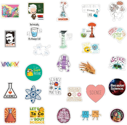 100Pcs Natural Sciences Stickers Pack Physics, Chemistry, Biology Experiment Vinyl Stickers Student Science Laboratory Sticker Decals for Laptop, Water Bottle, Notebook, Luggage, Computer Decor by Anhstks