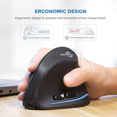 ECHTPower Ergonomic Wireless Mouse, Vertical Mouse with Adjustable DPI, Rechargeable with LED Light