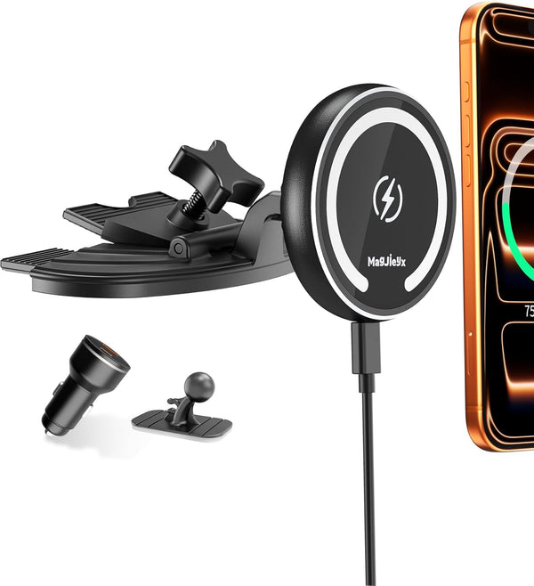 MAGJIEYX CD Slot Magnetic Wireless Car Mount Charger for iPhone 17 16-12, 3X