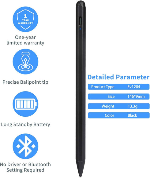 Evach Stylus Pens for Lenovo Tab P12/P11 Pro, High Sensitivity Digital Pencil with 1.5mm Ultra Fine Tip, Black